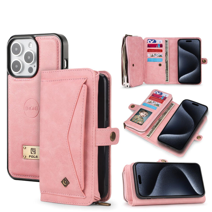 For Iphone 15 Multi-Functional Zipper Wallet Leather Phone Case