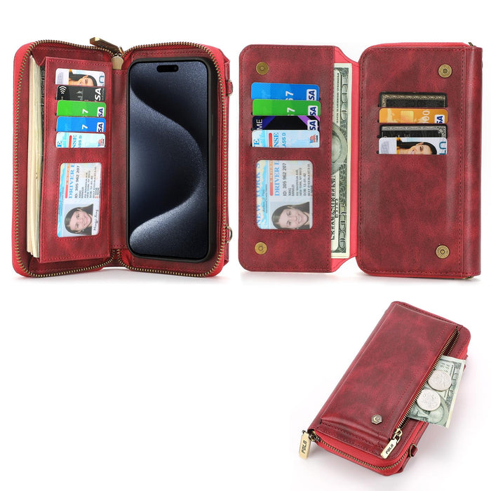 For Iphone 15 Crossbody Multi-Functional Zipper Wallet Leather Phone Case