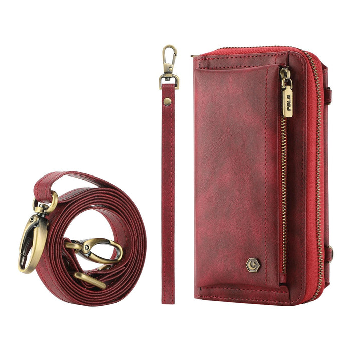 For Iphone 15 Crossbody Multi-Functional Zipper Wallet Leather Phone Case