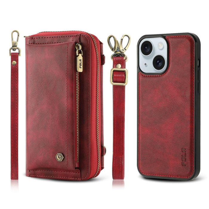 For Iphone 15 Crossbody Multi-Functional Zipper Wallet Leather Phone Case
