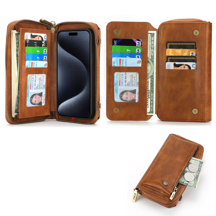 For Iphone 15 Crossbody Multi-Functional Zipper Wallet Leather Phone Case