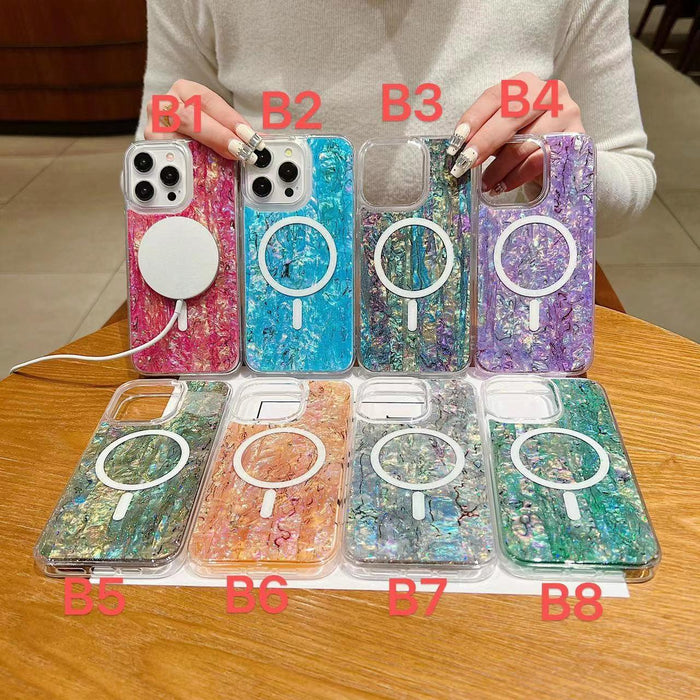 For Iphone 15 Shell Texture Multicolor Magsafe Tpu Phone Case
