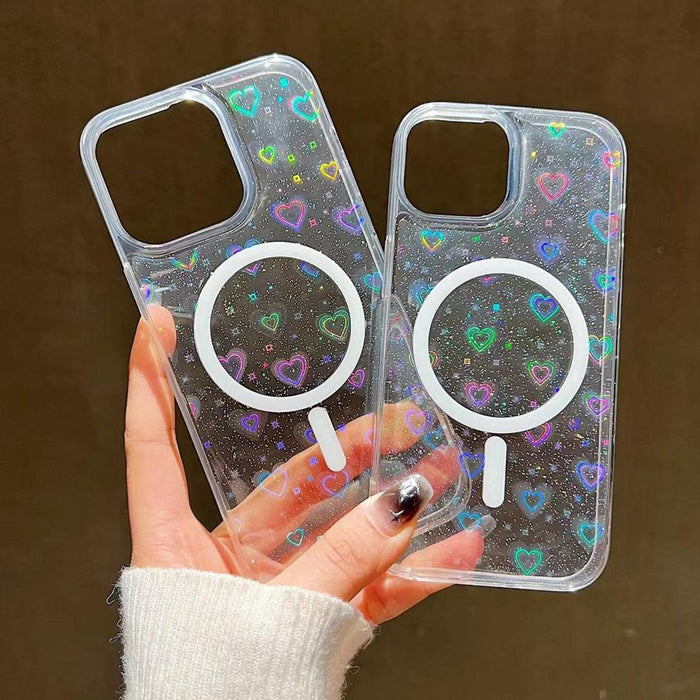 For Iphone 15 Laser Love Magsafe Tpu Phone Case Transparent