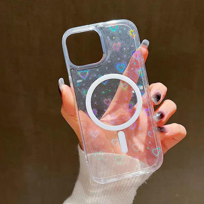 For Iphone 15 Laser Love Magsafe Tpu Phone Case Transparent