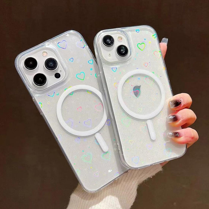 For Iphone 15 Laser Love Magsafe Tpu Phone Case Transparent