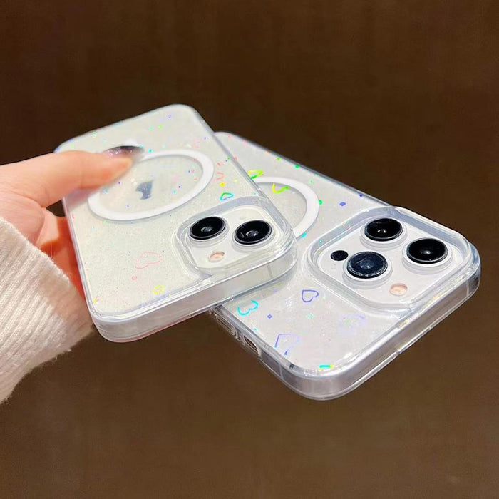 For Iphone 15 Laser Love Magsafe Tpu Phone Case Transparent