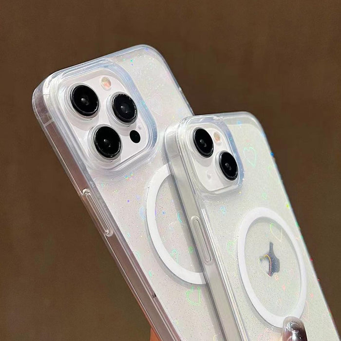 For Iphone 15 Laser Love Magsafe Tpu Phone Case Transparent