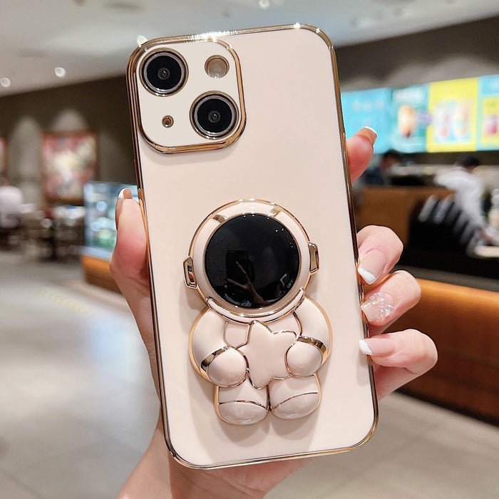 For Iphone 15 Embrace Stars Electroplating Astronaut Holder Phone Case