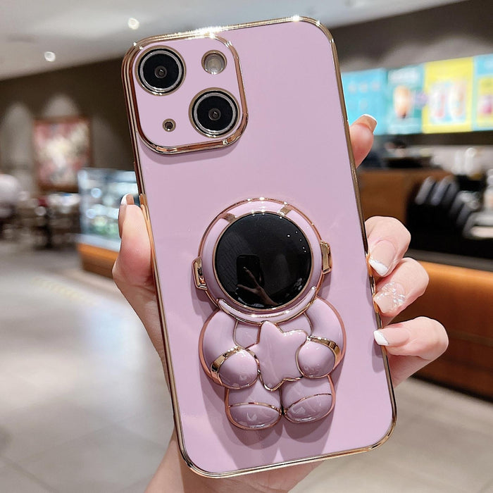 For Iphone 15 Embrace Stars Electroplating Astronaut Holder Phone Case