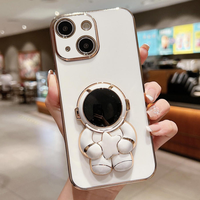 For Iphone 15 Embrace Stars Electroplating Astronaut Holder Phone Case