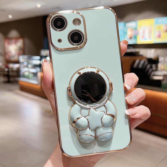 For Iphone 15 Embrace Stars Electroplating Astronaut Holder Phone Case