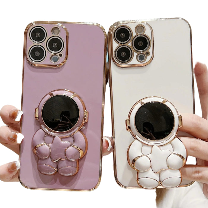 For Iphone 15 Embrace Stars Electroplating Astronaut Holder Phone Case