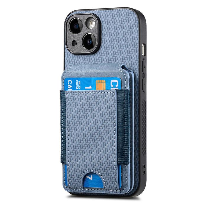 For Iphone 15 Carbon Fiber Vertical Flip Wallet Stand Phone Case