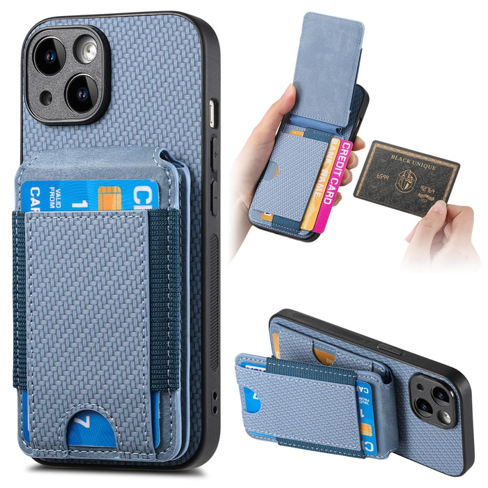 For Iphone 15 Carbon Fiber Vertical Flip Wallet Stand Phone Case