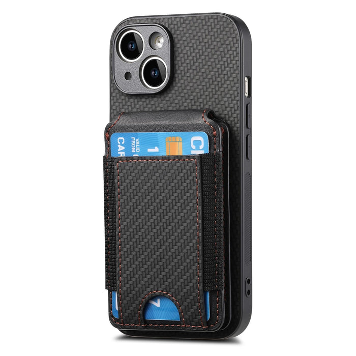 For Iphone 15 Carbon Fiber Vertical Flip Wallet Stand Phone Case
