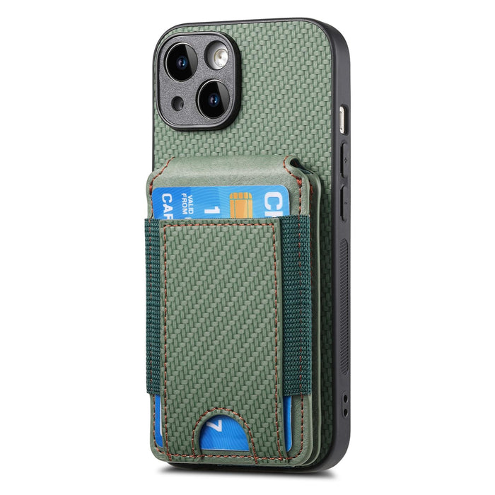 For Iphone 15 Carbon Fiber Vertical Flip Wallet Stand Phone Case