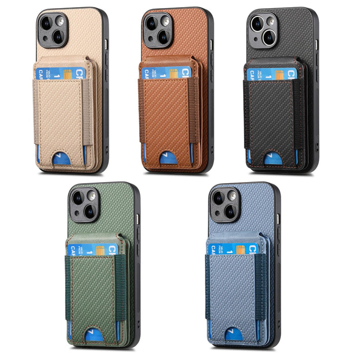 For Iphone 15 Carbon Fiber Vertical Flip Wallet Stand Phone Case
