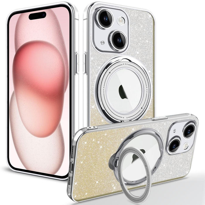 For Iphone 15 Rotation Magsafe Holder Gradient Glitter Tpu Phone Case