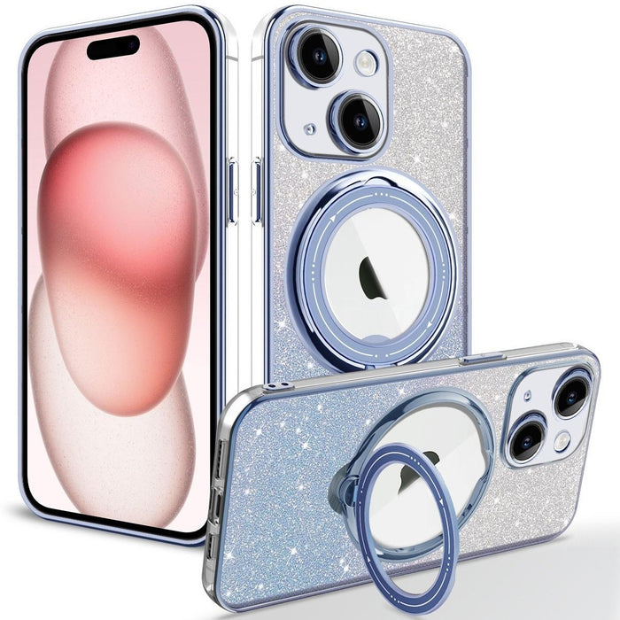 For Iphone 15 Rotation Magsafe Holder Gradient Glitter Tpu Phone Case