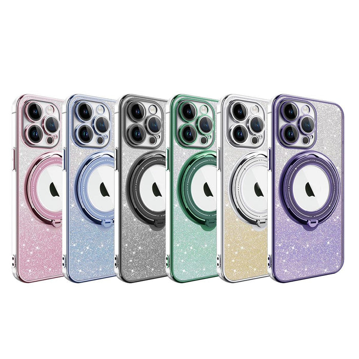 For Iphone 15 Rotation Magsafe Holder Gradient Glitter Tpu Phone Case
