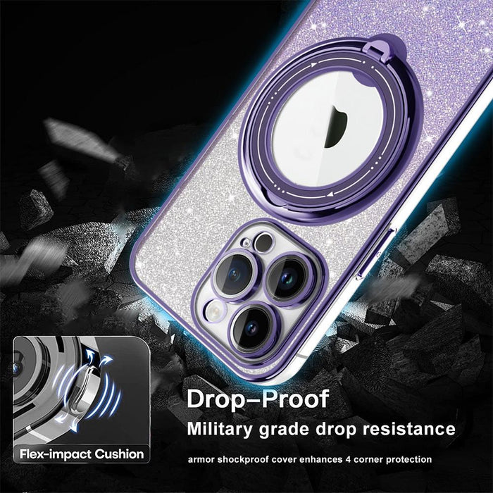 For Iphone 15 Rotation Magsafe Holder Gradient Glitter Tpu Phone Case