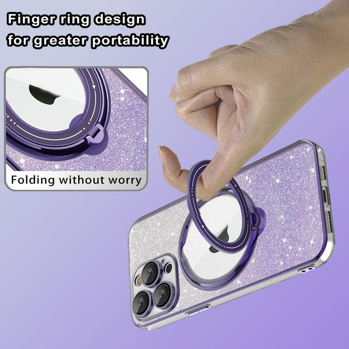 For Iphone 15 Rotation Magsafe Holder Gradient Glitter Tpu Phone Case