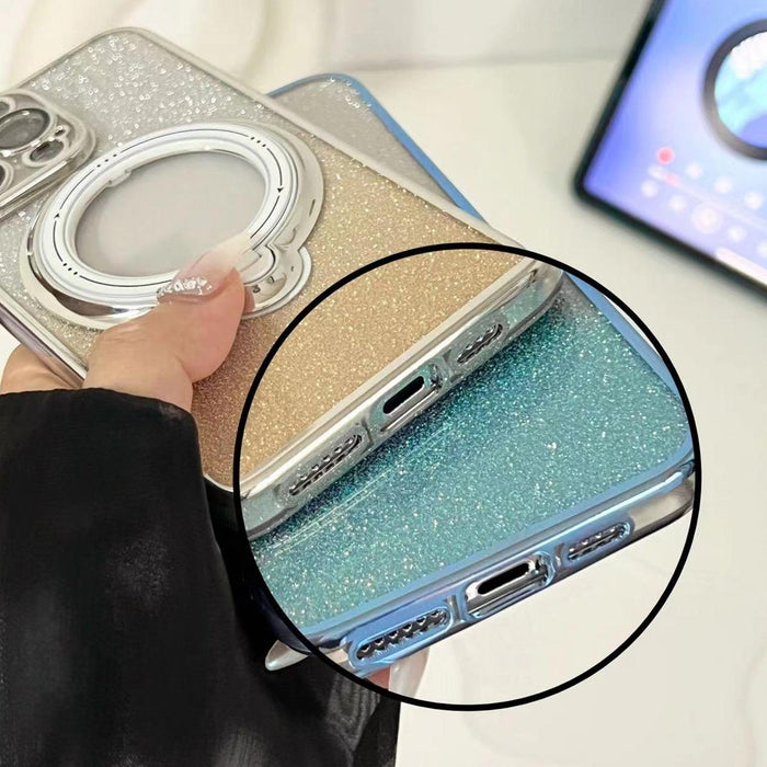 For Iphone 15 Rotation Magsafe Holder Gradient Glitter Tpu Phone Case