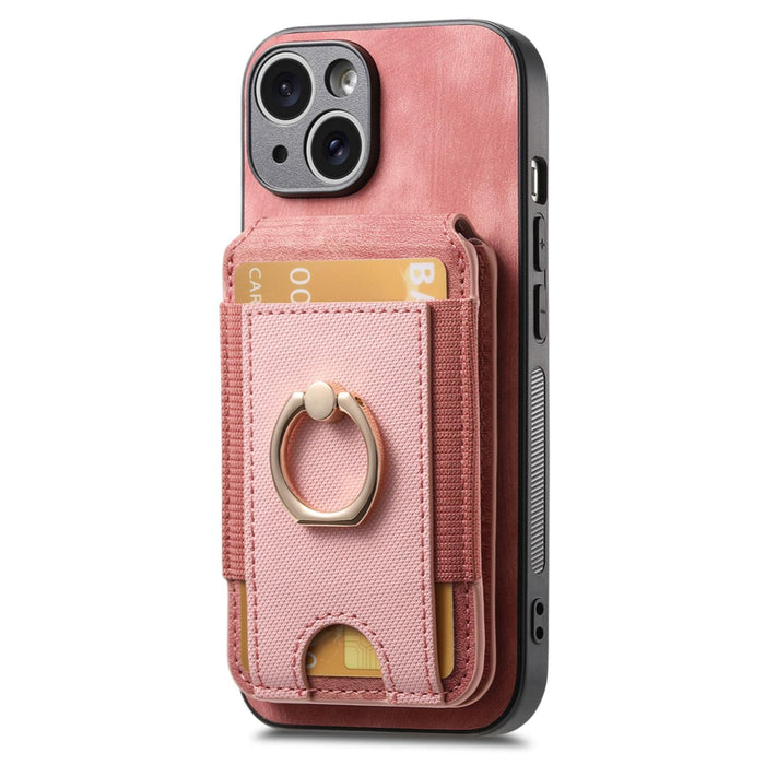 For Iphone 15 Retro Splitable Magnetic Stand Card Bag Leather Phone Case