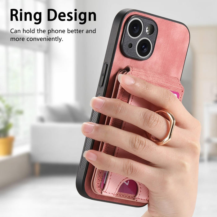 For Iphone 15 Retro Splitable Magnetic Stand Card Bag Leather Phone Case