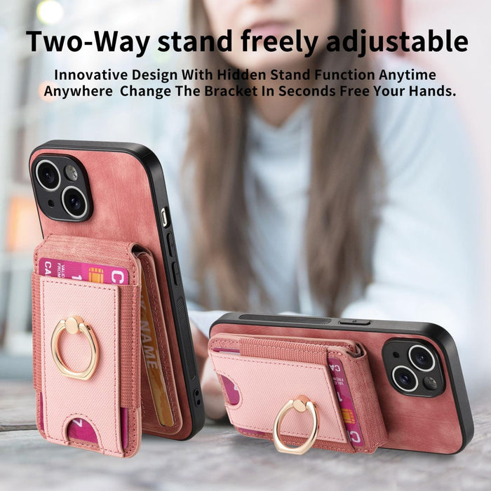 For Iphone 15 Retro Splitable Magnetic Stand Card Bag Leather Phone Case