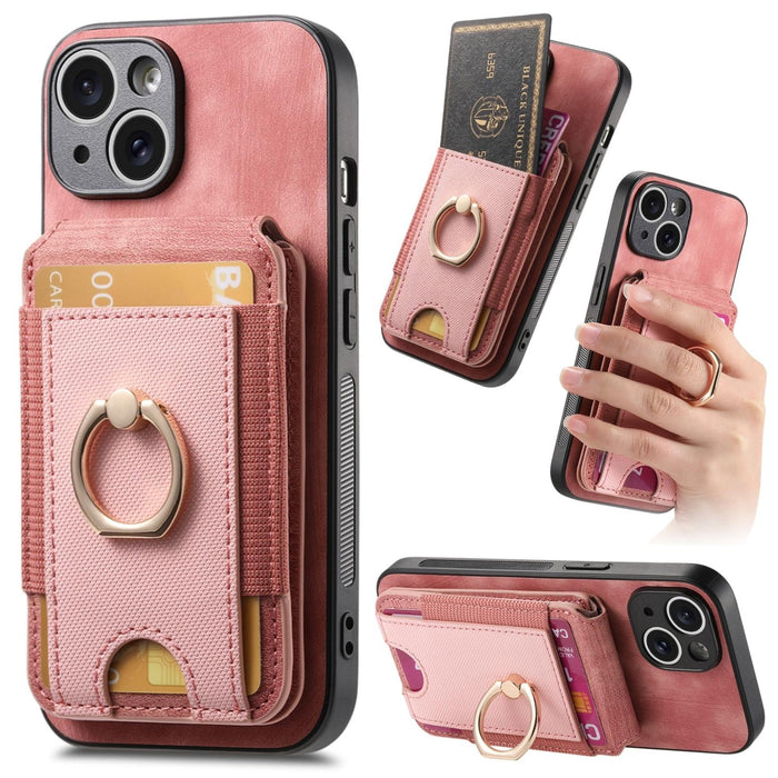 For Iphone 15 Retro Splitable Magnetic Stand Card Bag Leather Phone Case