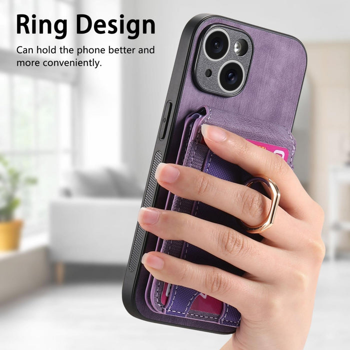 For Iphone 15 Retro Splitable Magnetic Stand Card Bag Leather Phone Case