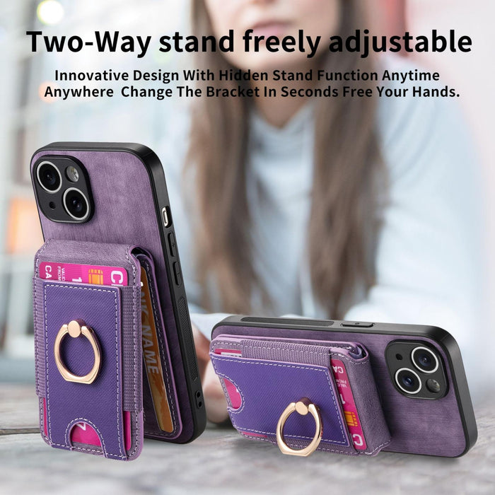 For Iphone 15 Retro Splitable Magnetic Stand Card Bag Leather Phone Case
