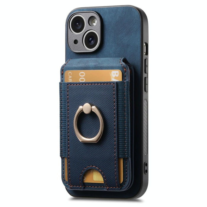 For Iphone 15 Retro Splitable Magnetic Stand Card Bag Leather Phone Case