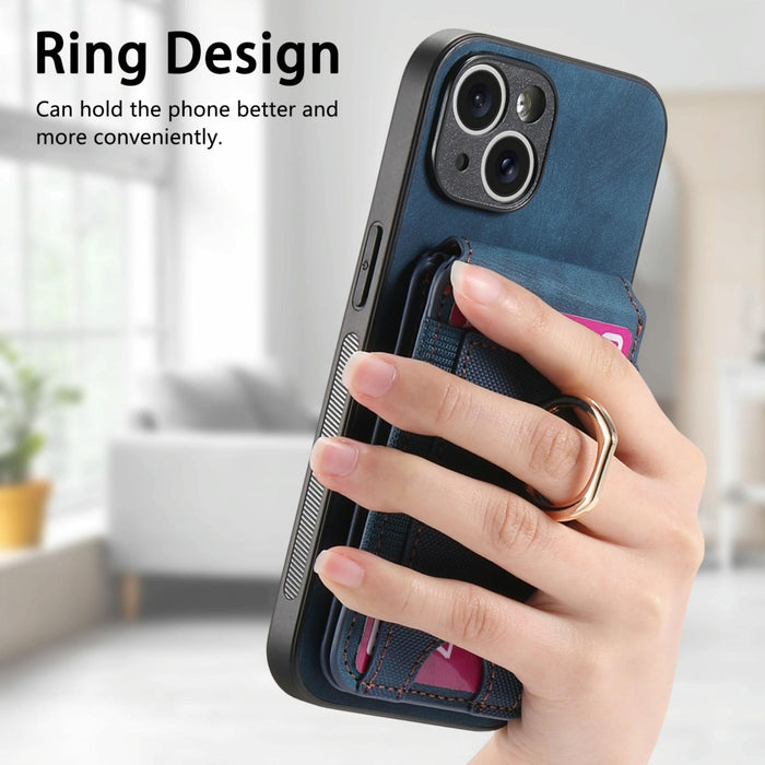For Iphone 15 Retro Splitable Magnetic Stand Card Bag Leather Phone Case