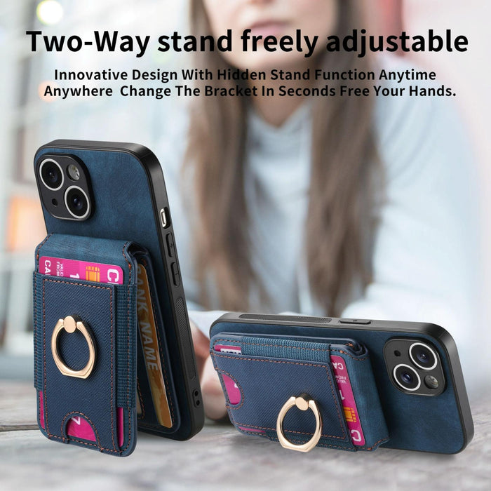 For Iphone 15 Retro Splitable Magnetic Stand Card Bag Leather Phone Case