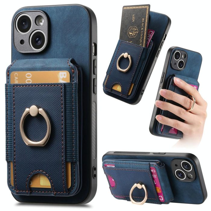 For Iphone 15 Retro Splitable Magnetic Stand Card Bag Leather Phone Case