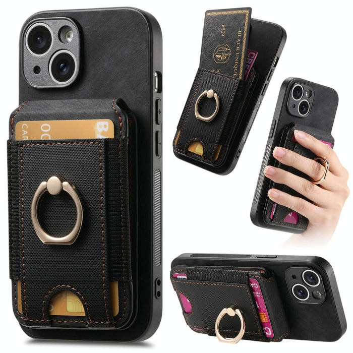 For Iphone 15 Retro Splitable Magnetic Stand Card Bag Leather Phone Case