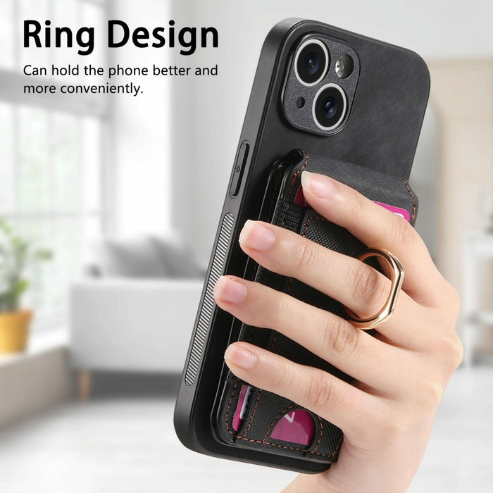 For Iphone 15 Retro Splitable Magnetic Stand Card Bag Leather Phone Case