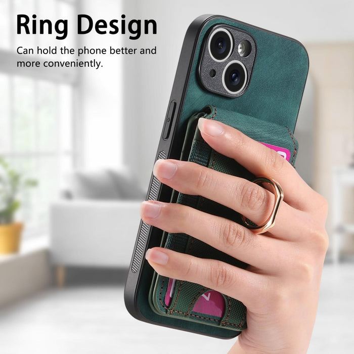 For Iphone 15 Retro Splitable Magnetic Stand Card Bag Leather Phone Case