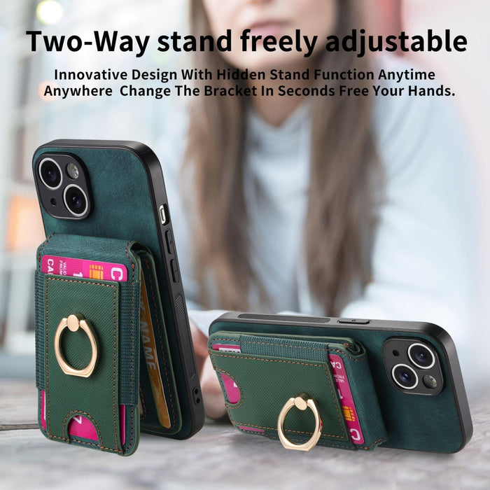 For Iphone 15 Retro Splitable Magnetic Stand Card Bag Leather Phone Case