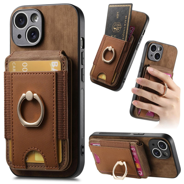For Iphone 15 Retro Splitable Magnetic Stand Card Bag Leather Phone Case
