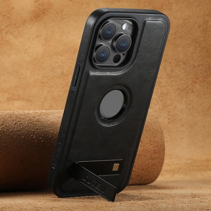 For Iphone 15 Magsafe Oil Wax Leather Back Phone Case With Holder