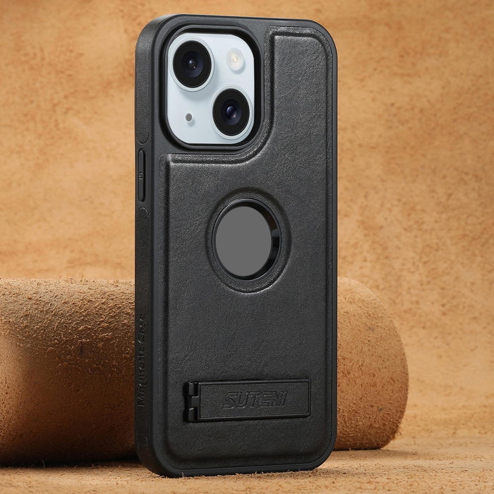 For Iphone 15 Magsafe Oil Wax Leather Back Phone Case With Holder