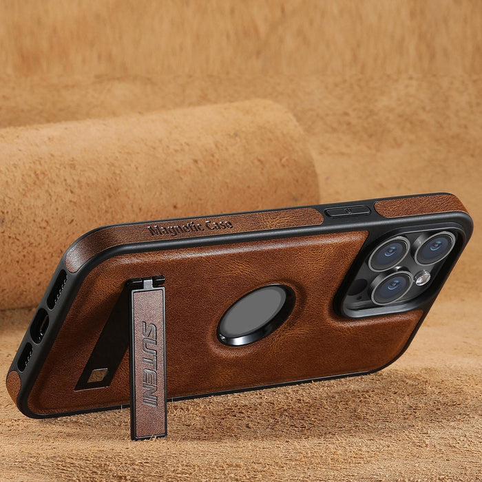 For Iphone 15 Magsafe Oil Wax Leather Back Phone Case With Holder