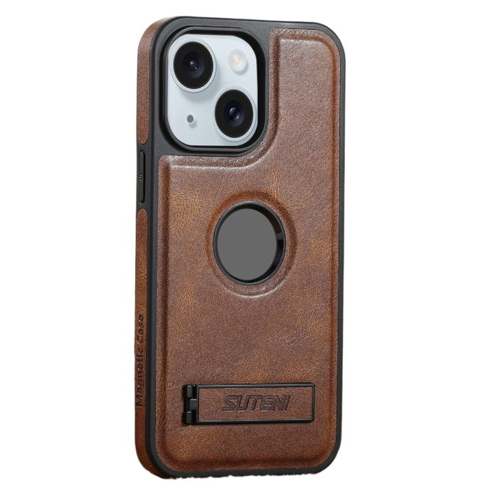 For Iphone 15 Magsafe Oil Wax Leather Back Phone Case With Holder