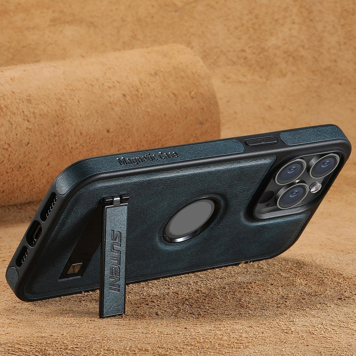 For Iphone 15 Magsafe Oil Wax Leather Back Phone Case With Holder