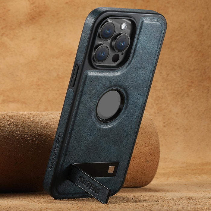 For Iphone 15 Magsafe Oil Wax Leather Back Phone Case With Holder