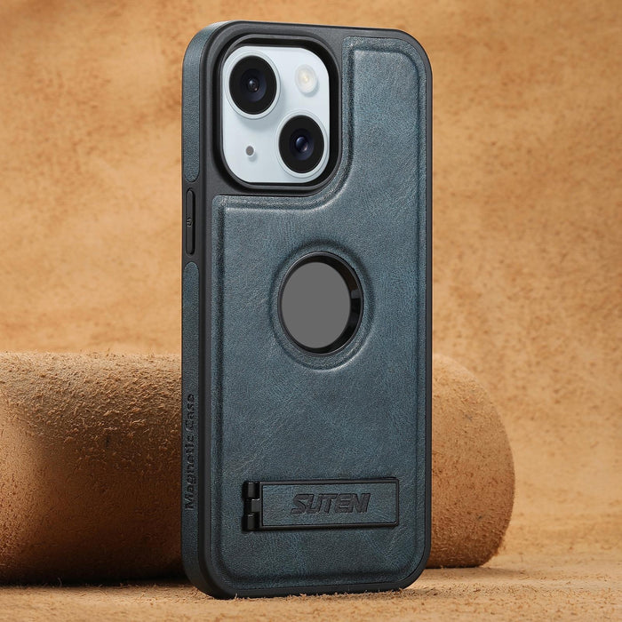 For Iphone 15 Magsafe Oil Wax Leather Back Phone Case With Holder