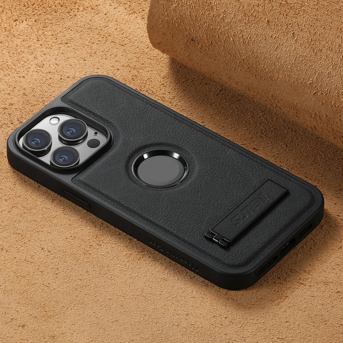 For Iphone 15 Magsafe Litchi Texture Leather Back Phone Case With Holder